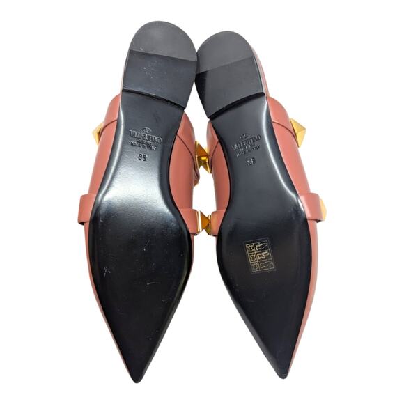 Valentino Garavani Roman stud leather pointed toe flat mule gold brown 38 - Picture 12 of 13